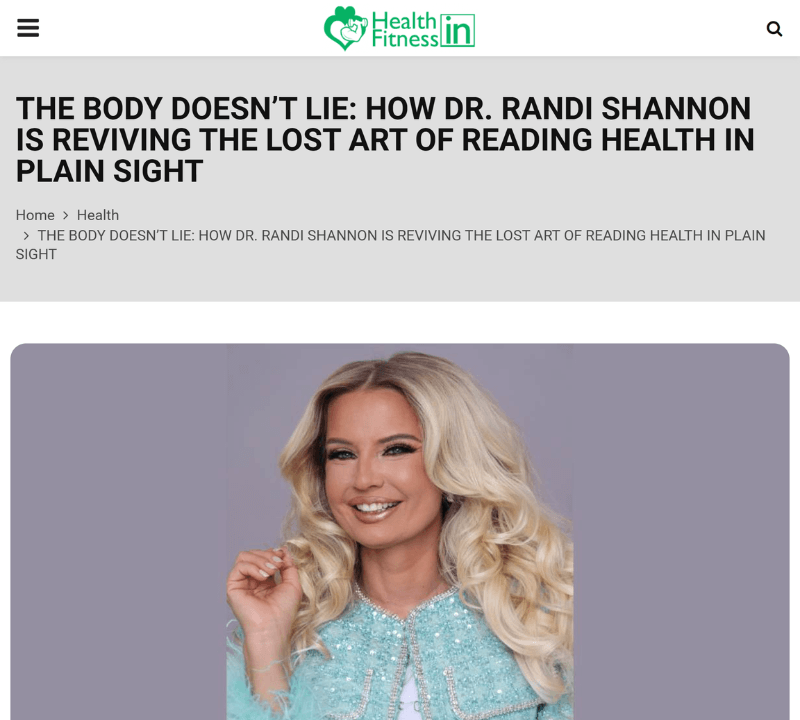 Dr. Randi Shannon N.D. article in Health Fitness In — reviving face, tongue and fingernail health analysis